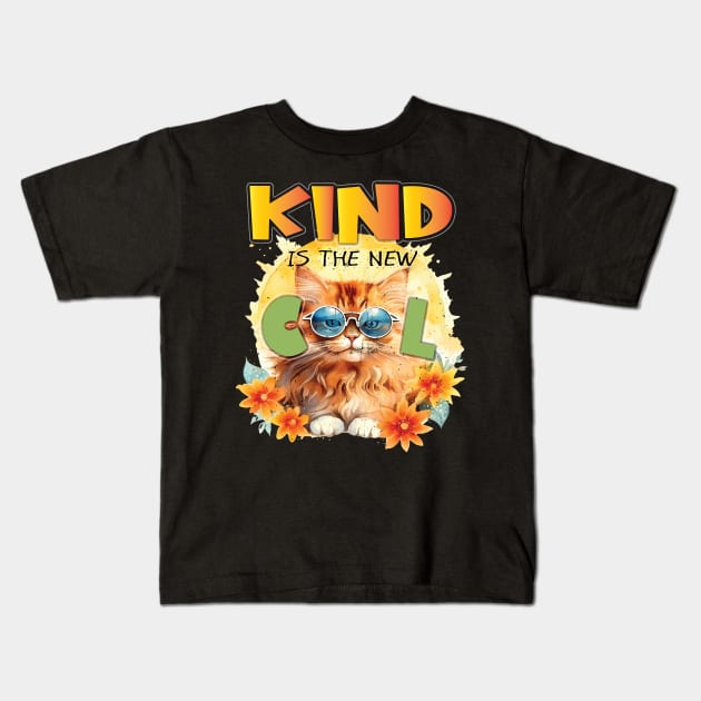 Kind Is The New Cool Friendship Be Kind Cat Feline Lover Kids T-Shirt by Envision Styles